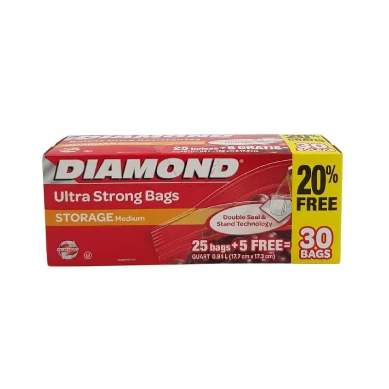 Diamond Medium Freezer Bags (30-Pack) – Leak-Proof, Odor-Blocking Storage For Frozen Foods (01090063083) 1