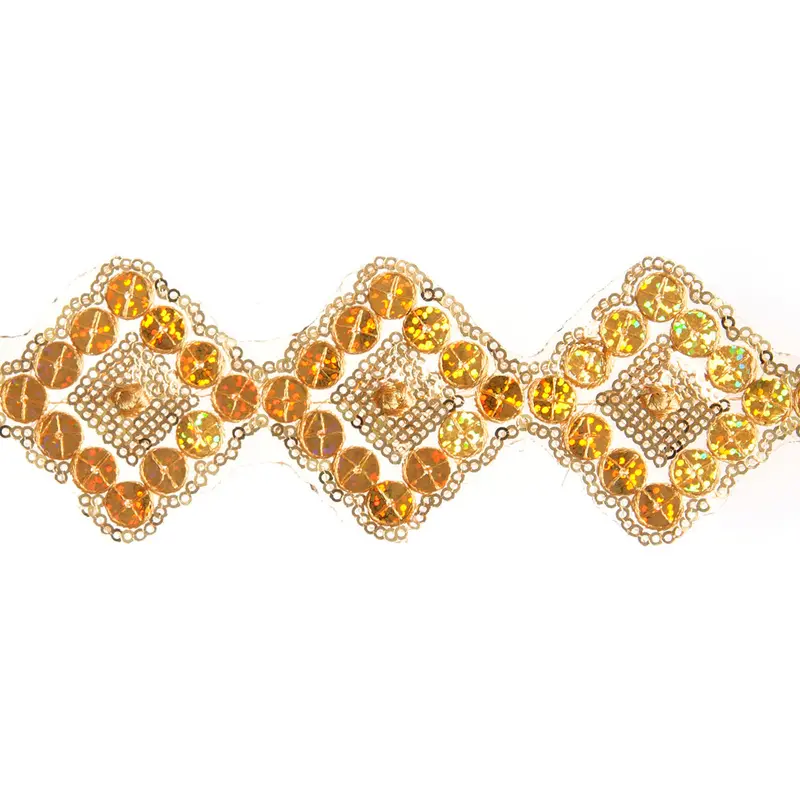Diamond-Pattern Sequin Trim – 5Cm Wide, Gold Holographic Finish 1