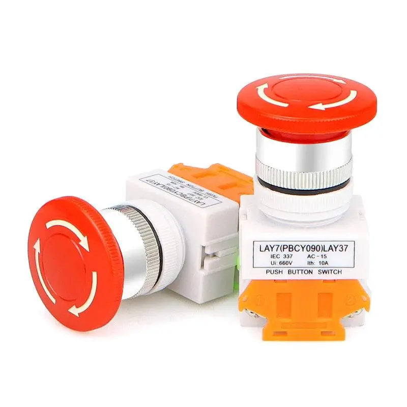 Dpst Mushroom Emergency Stop Button – Red Plastic Housing, 660V Ac, 10A (No+Nc) 1