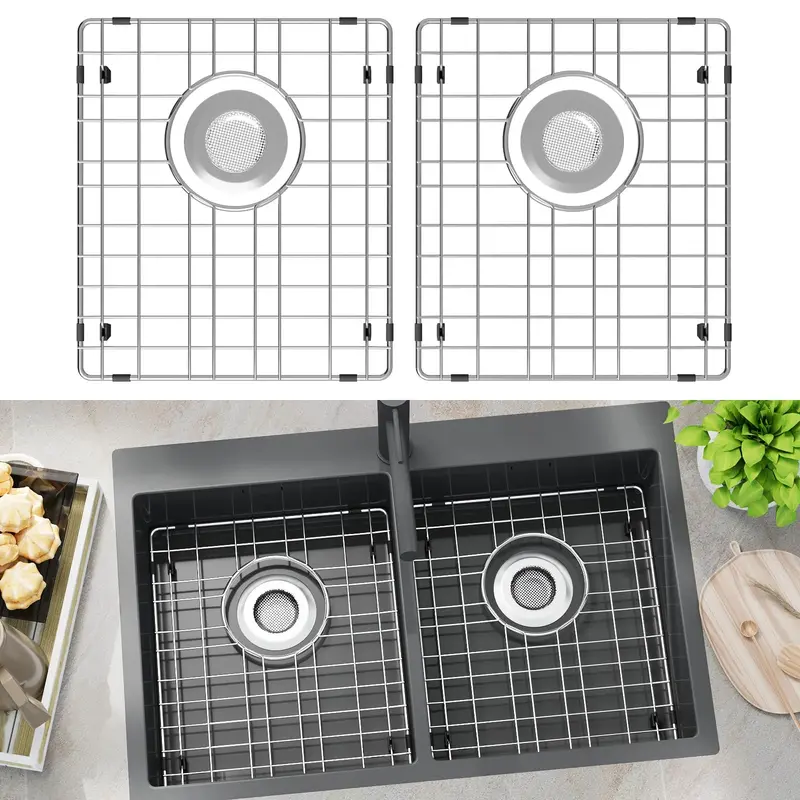 Dpzm 2-Pack Stainless Steel Sink Protectors – 15" × 13" Sliding Grates With Corner Radius & Rear Drain Fit 1