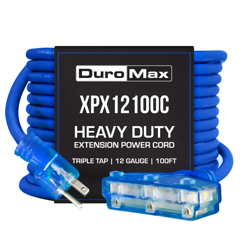 Duromax Xpx12100C 100-Foot 12-Gauge Triple-Tap Extension Cord – Heavy-Duty Sjeoow Blue 1