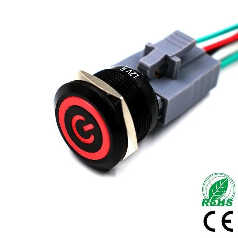 Earu 22Mm Led-Illuminated Latching Push Button Switch — Alumina Black Body 7