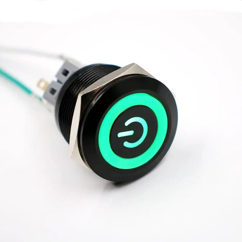 Earu 25Mm Black Metal Momentary Push Button With Built-In Led 4