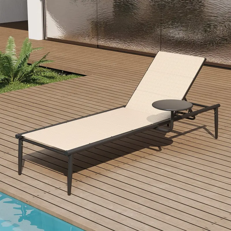 East Oak Aluminum Chaise Lounge With Side Table – 5-Position Recline, All-Weather Patio Lounger 1