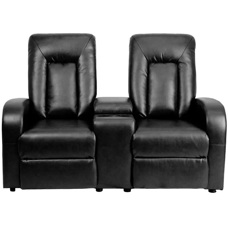 Eclipse Motorized Theater Seating – 2-Seat Black Leathersoft Recliner Unit With Push-Button Control & Cup Holders 1
