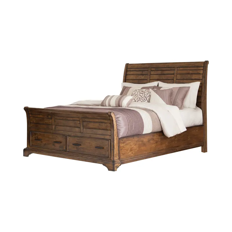 Elk Grove California King Storage Bed – Vintage Bourbon All-Wood Frame 1