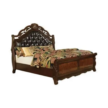Exeter Dark Burl Tufted Queen Sleigh Bed With Upholstered Headboard 1