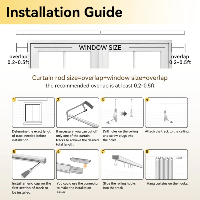Felidesign Ceiling-Mounted Curtain Track – Adjustable 6–9 Ft Room Divider Rail With Rollers 1