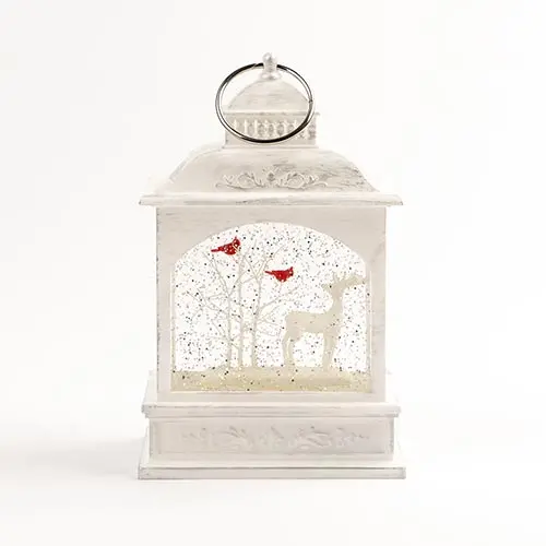 Festive Snow Globe Lantern – 8-Inch Reindeer & Cardinal Winter Design With Led Light 1