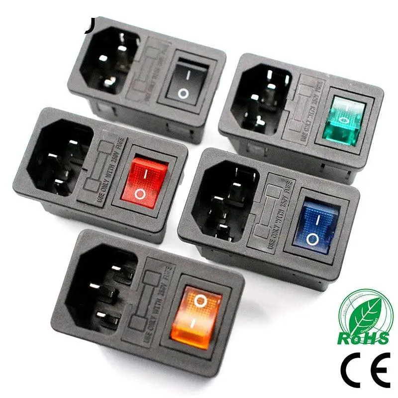 Fused Iec C14 Rocker Switch Inlet – 10A Integrated Fuse, Red/Green/Blue/Black Options 2