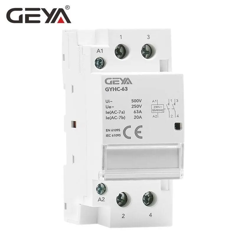 Geya 2-Pole Din Rail Contactor – 40A/63A, 2No/2Nc/1No1Nc, Ev Charger & Home Use 1