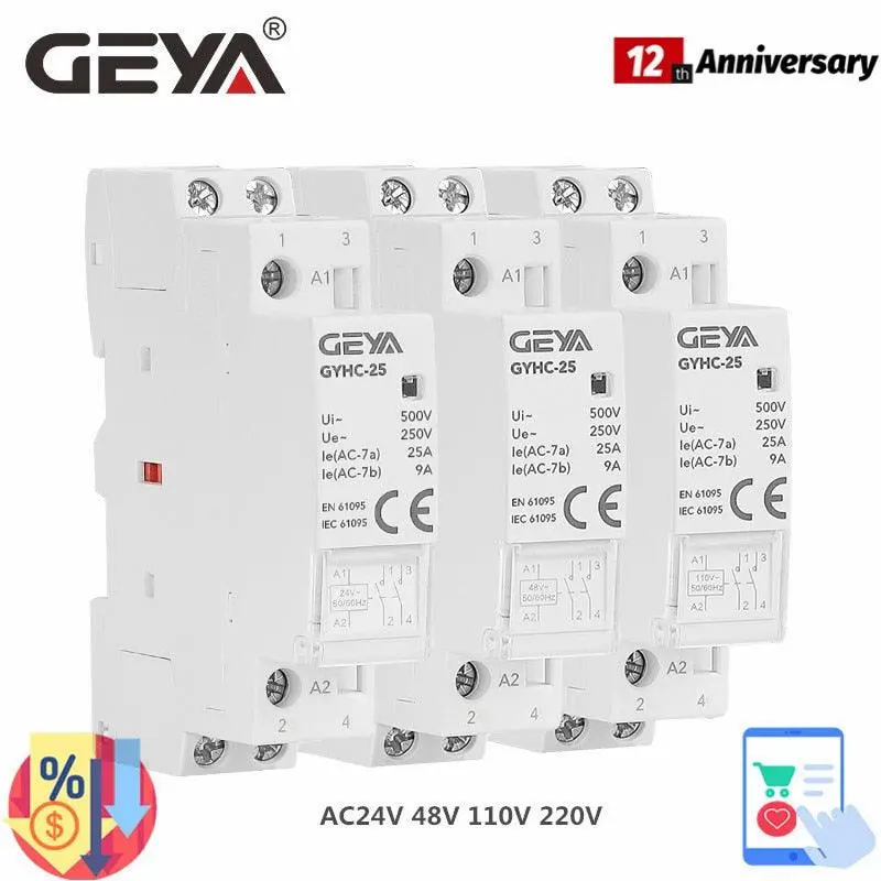 Geya Multi-Voltage Contactor – Ac/Dc Coils (24V–220V), 2P, 25A, 2No/2Nc/1No1Nc 1