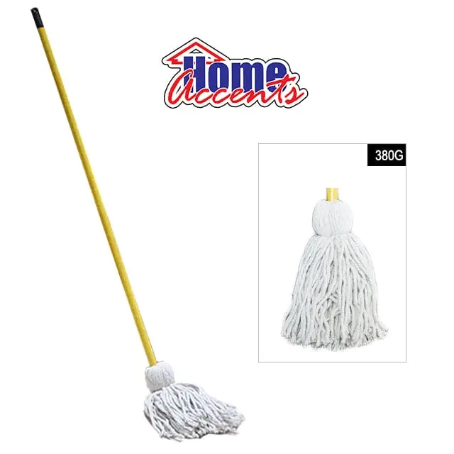 Handcrafted Large Cotton Mop With Solid Wood Handle – Heavy-Duty Absorbent Wet Mop For Indoor & Outdoor Cleaning (380G Head) 1