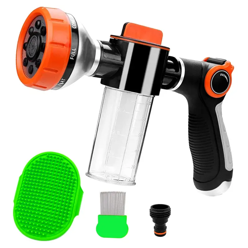High-Pressure Dog Washing Hose Nozzle – 8-Mode Garden Sprayer With Integrated Soap Dispenser For Pets & Plants 1