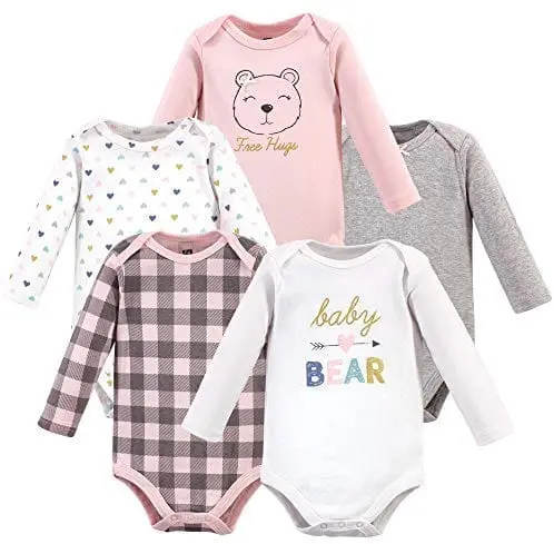 Hudson Baby Unisex Cotton Long-Sleeve Bear Bodysuits – 5-Pack (0–3 Months) 1