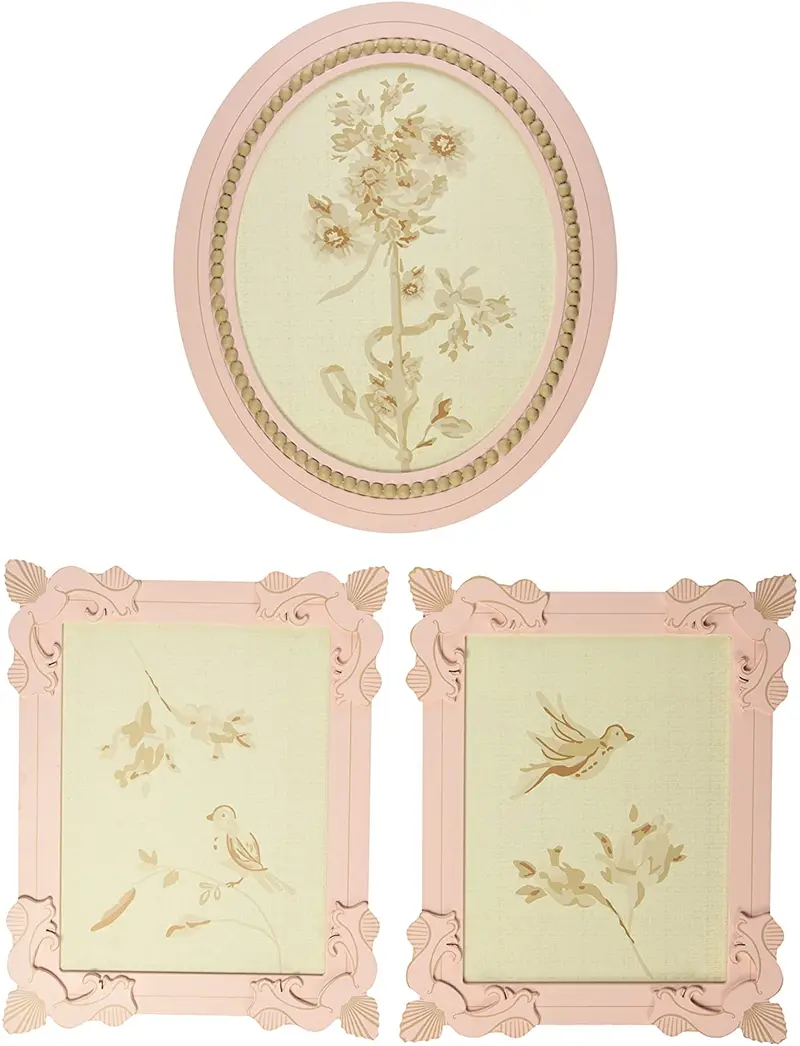 Lambs & Ivy Little Princess Wall Art Set – Three-Piece Floral Canvas Featuring Embroidered Pink Petal Details – 528012 1