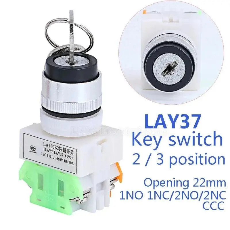 Lay37-11Y2 / Y090 Dpst Rotary Selector Switch – 2/3-Position Key-Lock Or Reset Push Button (1No1Nc / 2No) 1