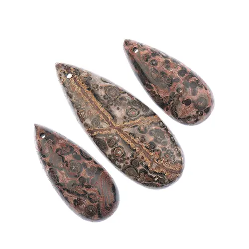 Leopard Jasper Teardrop Pendant Slices – Earth'S Jewels Natural Semi-Precious Trio 1