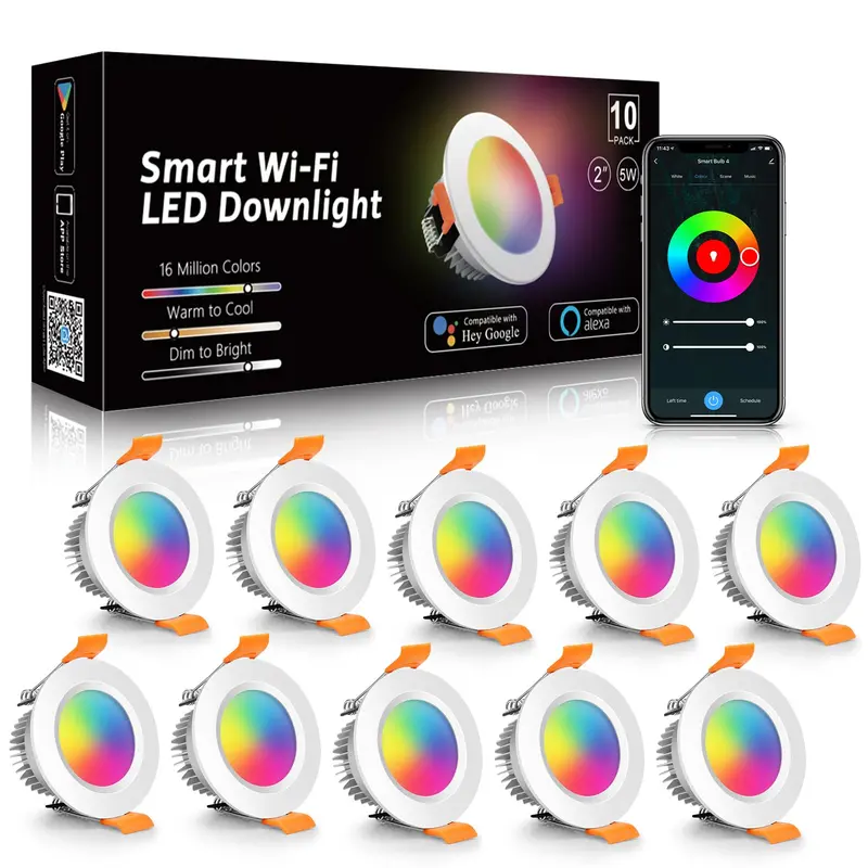Lightingwill Smart Wifi Led Downlights (10-Pack) – Voice-Controlled (Alexa/Google), Rgb + Tunable White (2700K–6500K), 5W – 462113 1