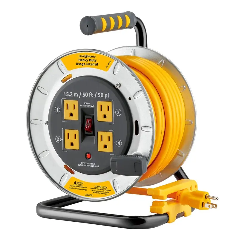 Link2Home 50-Foot Retractable Cord Reel With 4 Outlets – Heavy-Duty Extension Solution For Indoor/Outdoor Use (Model 472679) 1