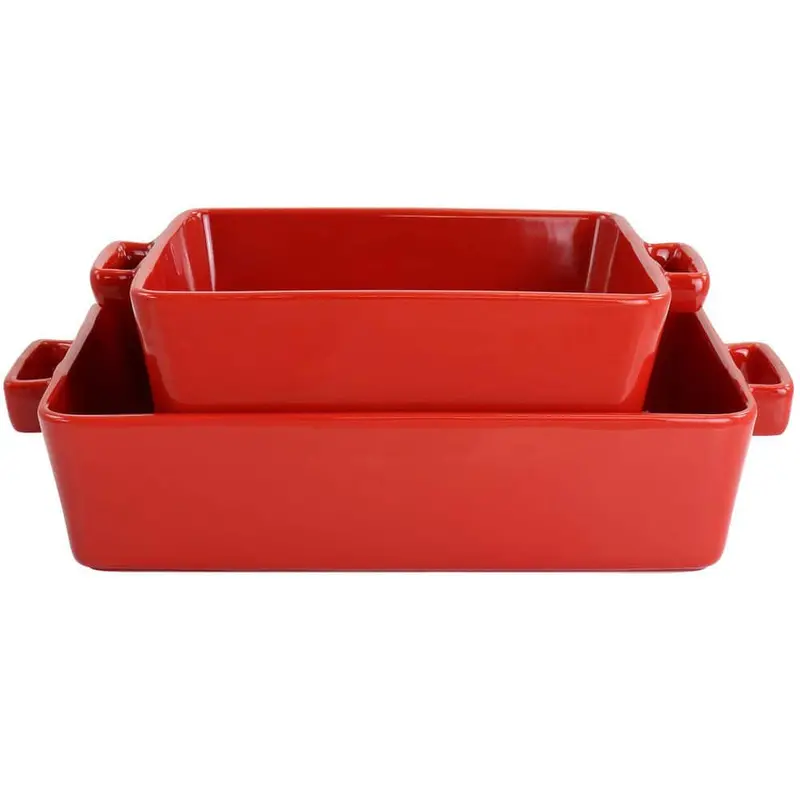 Martha Stewart Nt-04302 Two-Piece Baker Set – Red Rectangular & Square Non-Stick Bakeware 1