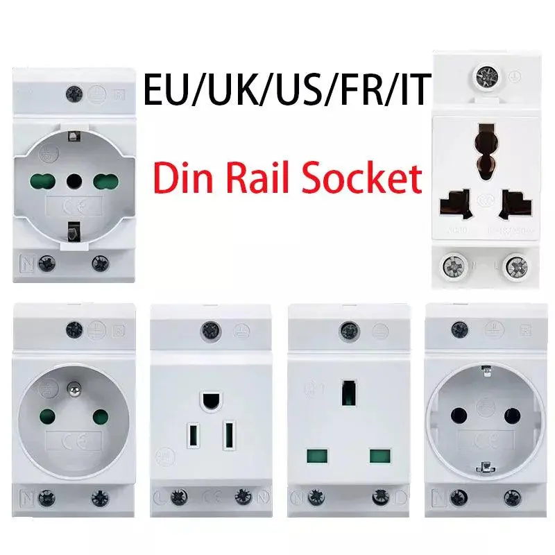 Modular Din-Rail Socket Adapter – Uk/Us/Eu/Fr/It Standard, 16A–25A, 250V Industrial Power Outlet 1