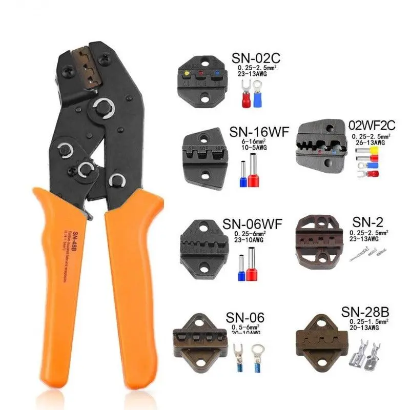 Mr-Sn-48B European-Style Crimping Pliers — 7-Size Collet Set For Bare Terminals (2.8–6.3Mm) 1