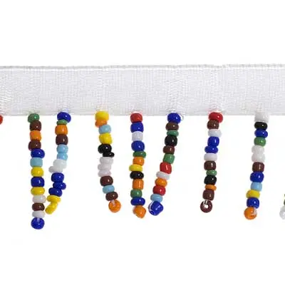 Multi-Color Beaded Fringe Trim – 2Cm White Ribbon Base With Assorted Beads 1