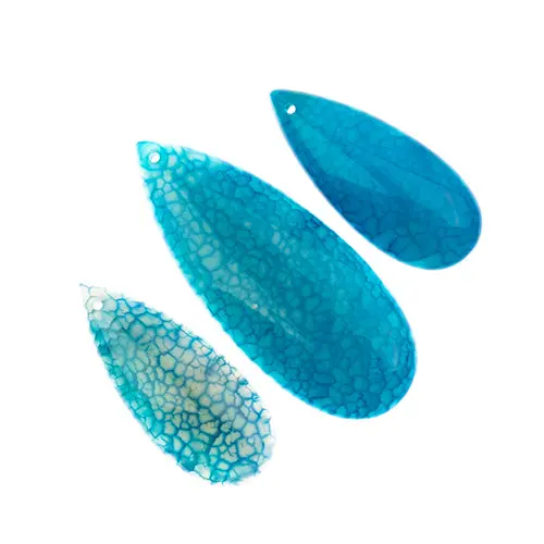 Natural Blue Agate Teardrop Pendant Slices – Set Of 3, Earth’S Jewels Collection 1