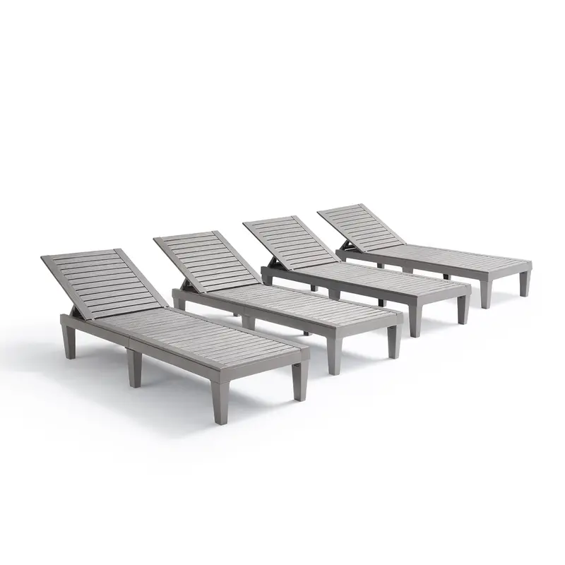 Nestl Waterproof Outdoor Chaise Set – Lightweight Gray Adjustable Lounge Chairs, Pack Of 4 For Patios And Lawns 1