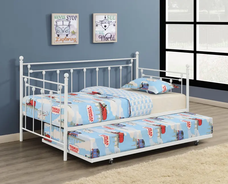 Nocus White Metal Twin Daybed With Integrated Trundle Bed 1