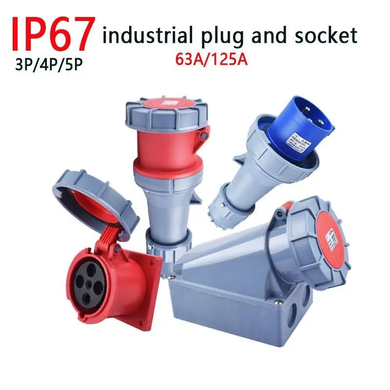 Pa66 Housing Ip67 Industrial Socket – 63A/125A, 3/4/5-Pole, Wall-Mounted, Rugged Construction 1