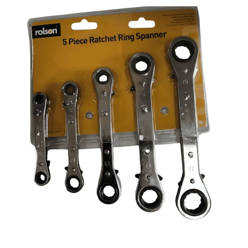 Rolson 5-Piece Offset Ratchet Ring Spanner Set – Compact Metric Wrenches For Tight-Angle Fastening 1