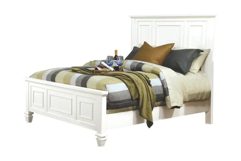 Sandy Beach California King Panel Bed In White — High Headboard With Carved Moldings For Loft Or Coastal Style (Sku: 201301Kw) 1