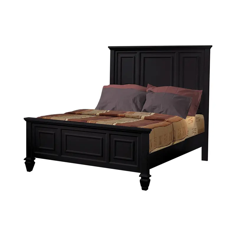 Sandy Beach Queen Panel Bed With Elevated Black Headboard – Elegant Carved Moldings – Sku: 201321Q 1