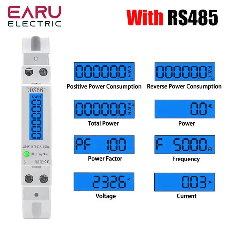 Single-Phase Backlit Lcd Energy Meter – Din-Rail Kwh Meter With Real-Time Power Display, 60A Capacity, 110–230Vac Input 1