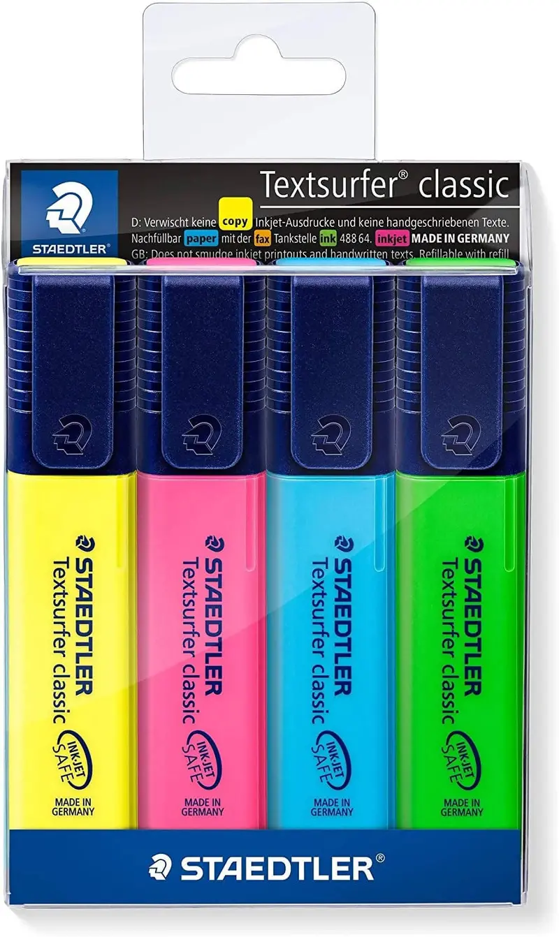 Staedtler Textsurfer Classic Highlighters – Assorted Colors, Pack Of 4 For Effective Note-Taking (364-Wp4) 1