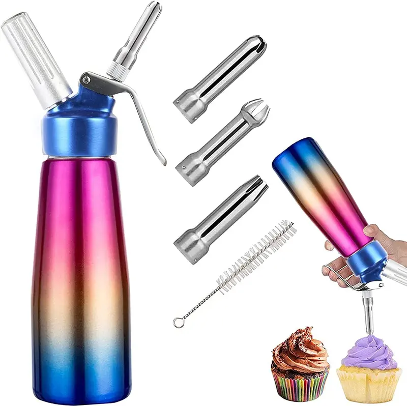 Stainless Steel Professional Cream Whipper – 1-Pint Whipping Siphon With 3 Decorative Nozzles 1