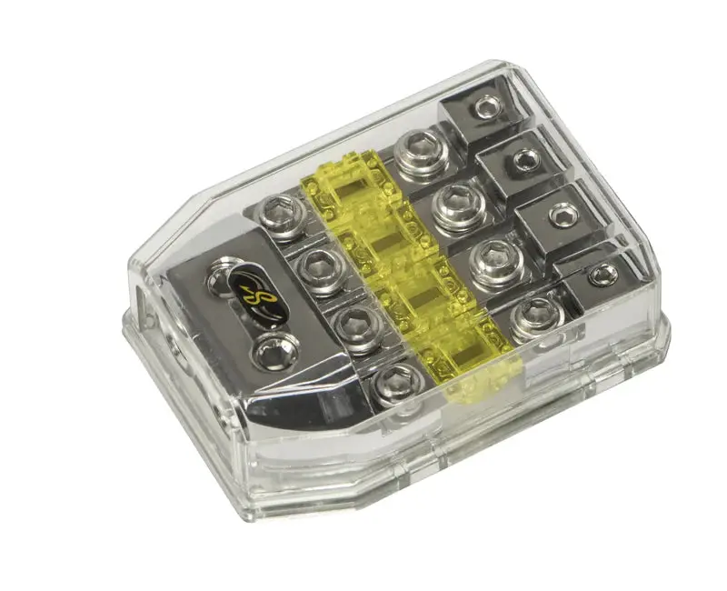 Stinger Shd821 Midi Fuse Distribution Block – 1/0 To 4/8 Gauge Input/Output With Shockrome-Coated Terminals – Shd821 1