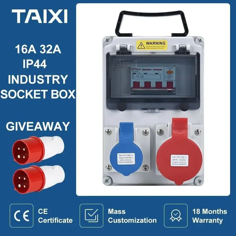 Taixi Ip65 Waterproof Outdoor Industrial Socket Box With Integrated Mcb And Rcbo Protection 1