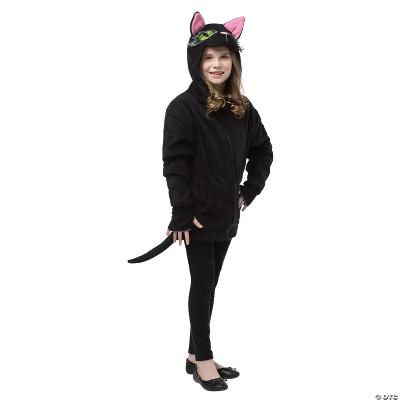 Teen Black Cat Hoodie Costume With Ears And Tail 1