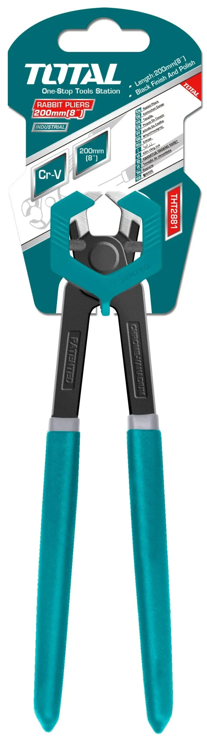Total 200Mm Rabbit-Jaw Pliers – Cr-V Steel With Black Polish & Ergonomic Plastic Handles 1
