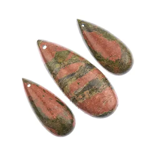 Unakite Teardrop Pendant Slices – Earth'S Jewels Natural Semi-Precious Triple Drop Design 1