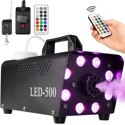 Upgraded 500W Fog Machine With 13-Color Led Lights & Remote – 2000 Cfm Output For Events, Stage, And Halloween Effects 1