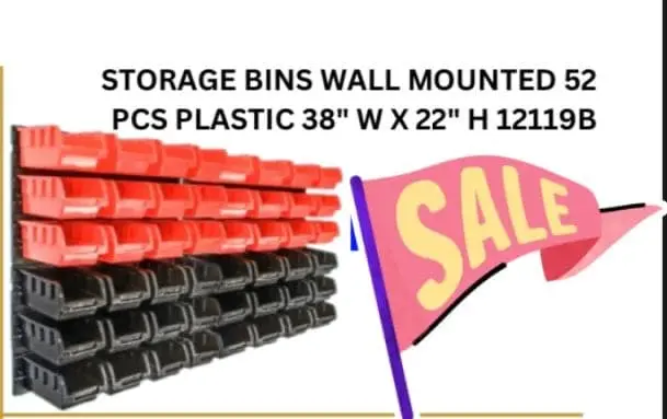 Wall-Mounted Plastic Storage Bin System – 52-Piece Organizer Set, 38" X 22" Coverage – Space-Saving & Accessible – 12119B 1