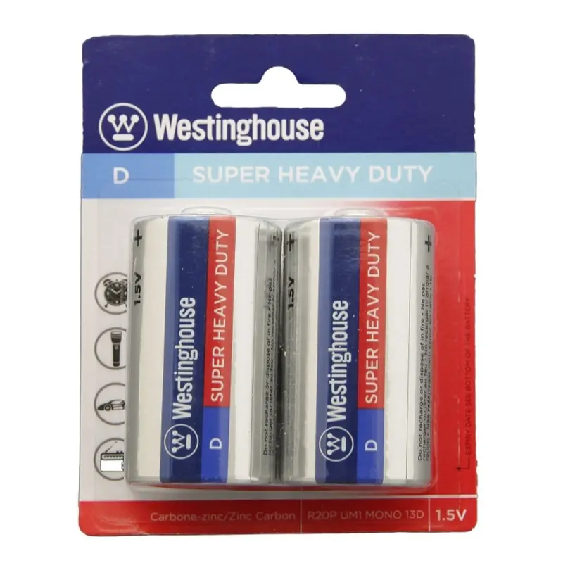 Westinghouse Super Heavy-Duty R20 Alkaline Batteries – Long-Lasting Power For High-Drain Devices – R20Pbp2 1