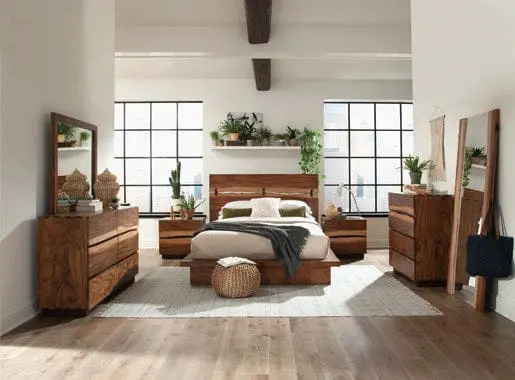 Winslow Queen Size Panel Bed – Rustic-Inspired Smokey Walnut & Coffee Bean Construction 1