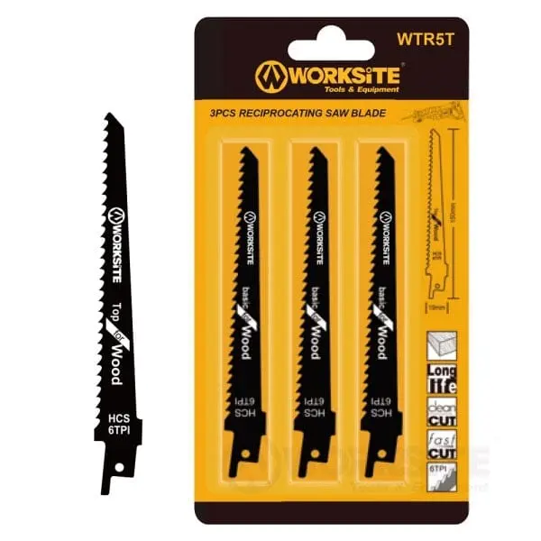 Worksite 3-Piece Reciprocating Saw Blade Set – Hcs Wood-Cutting Blades (150×19×1.2Mm, 6 Tpi) 1
