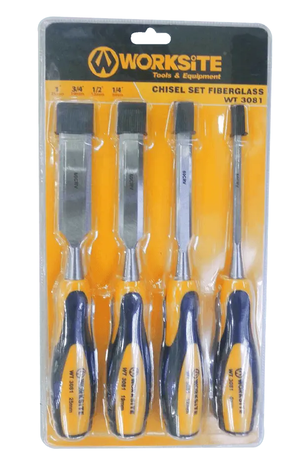 Worksite 4-Piece Fiberglass-Handle Wood Chisel Set – 6Mm, 12Mm, 19Mm & 25Mm Blades For Carpenters & Hobbyists – Wt3081 1