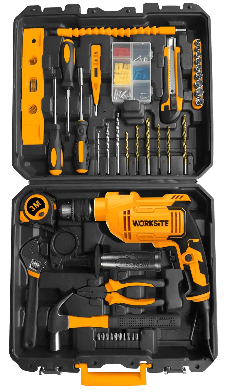Worksite 710W Electric Impact Drill Kit – 102-Piece All-In-One Power Tool Set With Accessories – Eid447-Kit 1